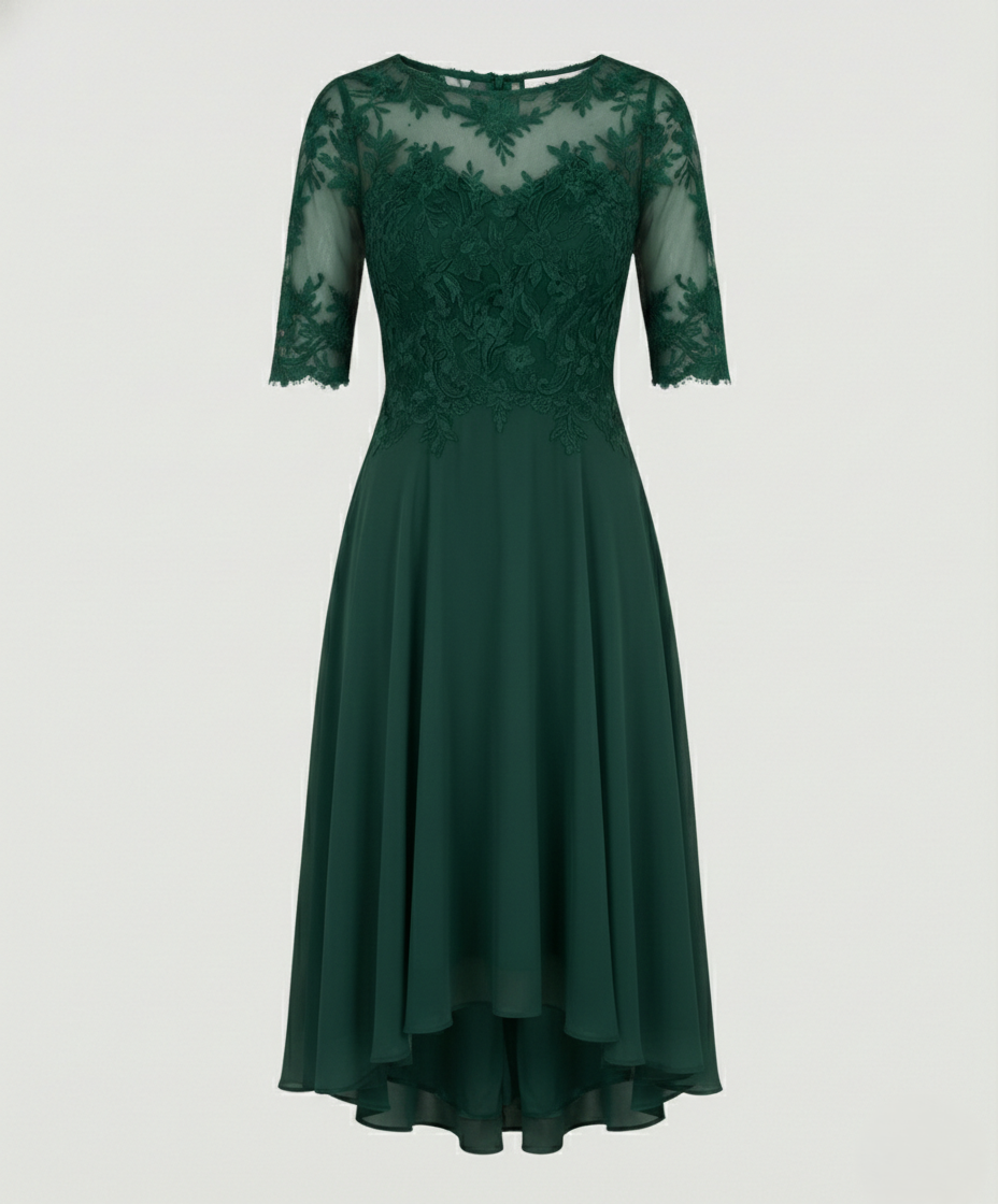 Bruiloftsjurk Dames | Kant | Halve Mouw | Asymmetrische Zoom-Boutique Moda