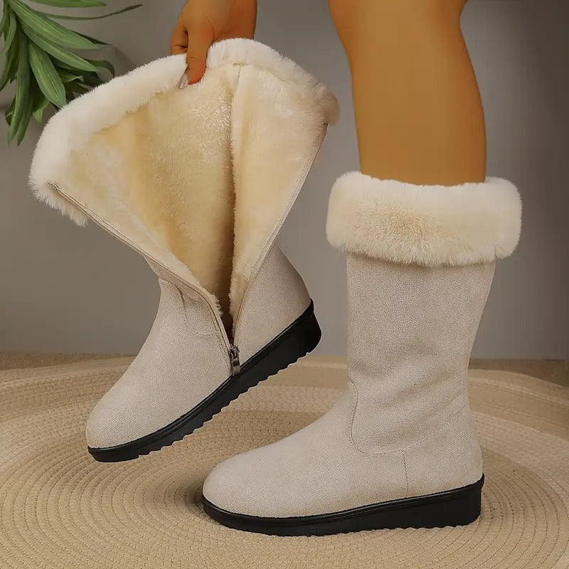 Opengeritste beige laars met teddyvoering
