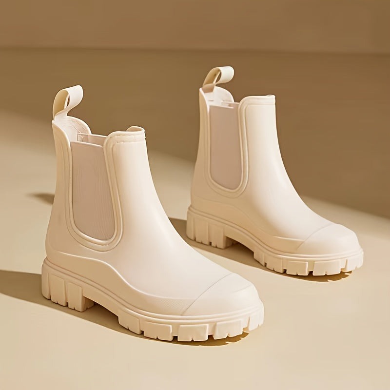 Chelsea-regenlaarsjes met neuskap in crème, productfoto