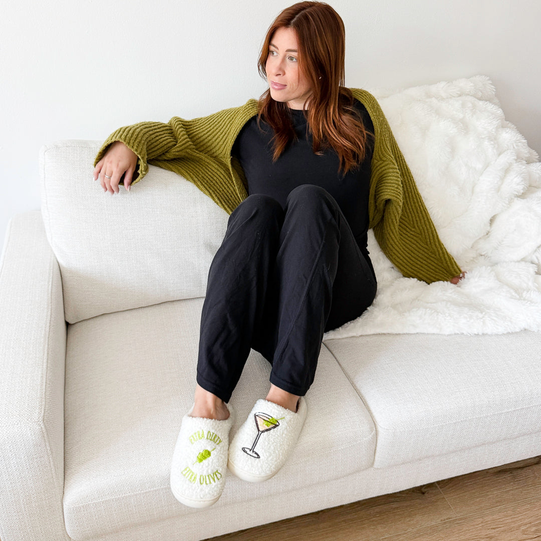 Martini Pantoffels Dames | Pluche | Geborduurd | Instapmodel-Boutique Moda