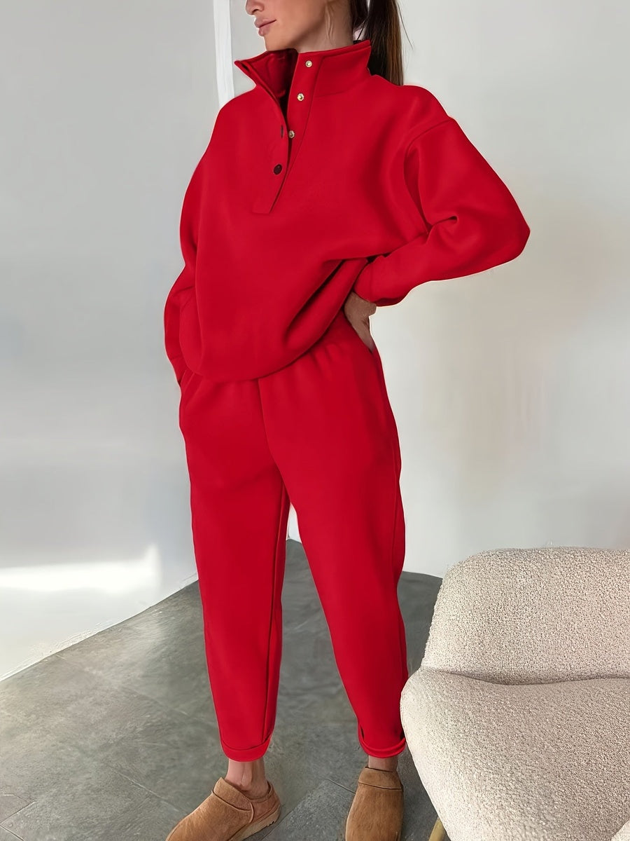 Joggingpak met opstaande kraag in rood, volledig