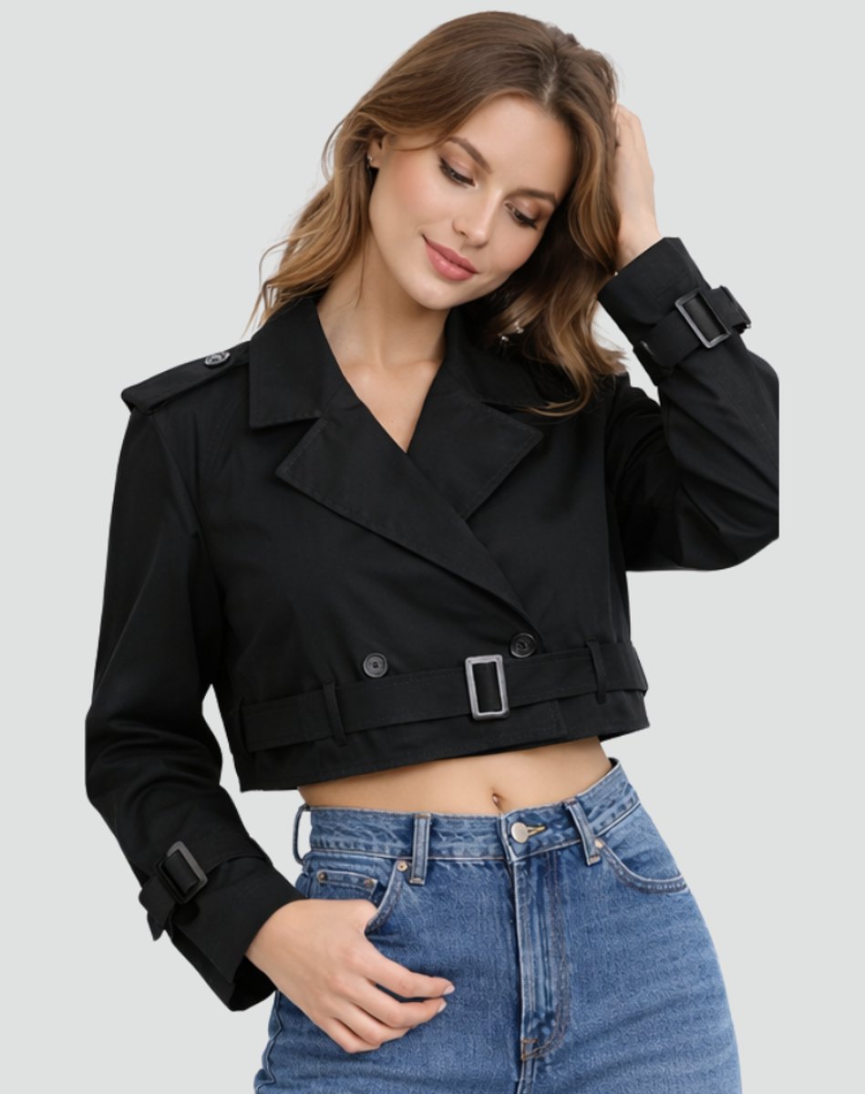 Trenchcoat Dames | Cropped | Dubbele Knoopsluiting | Ceintuur-Boutique Moda