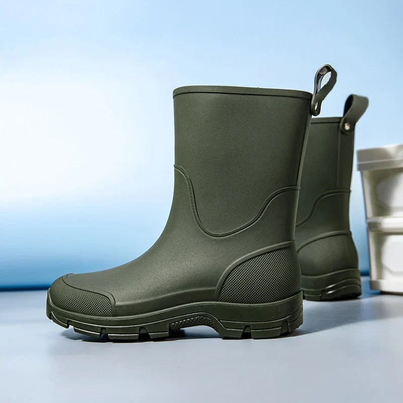 Halfhoge rubberen regenlaarzen in legergroen, productfoto