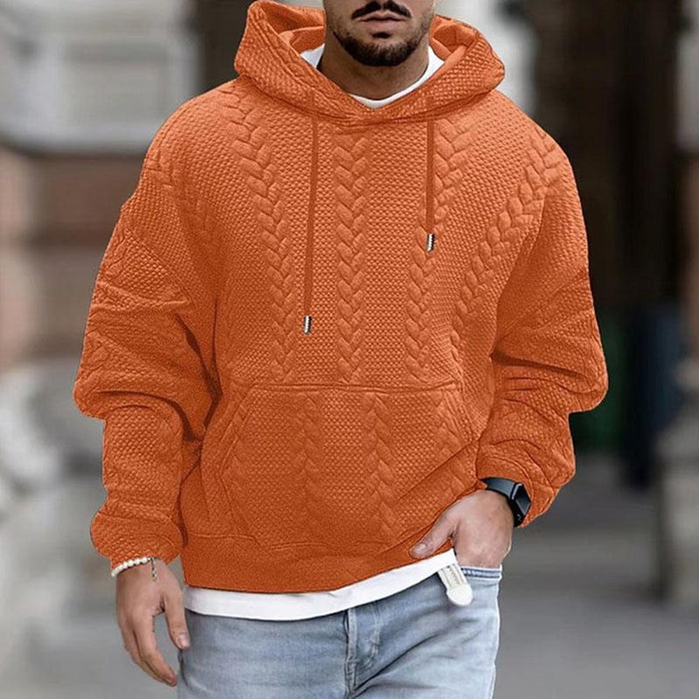 Gestructureerde hoodie voor heren in oranje, gedragen, voorkant