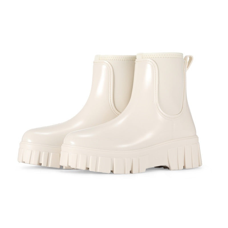 Glanzende Chelsea-regenlaarsjes in beige, productfoto