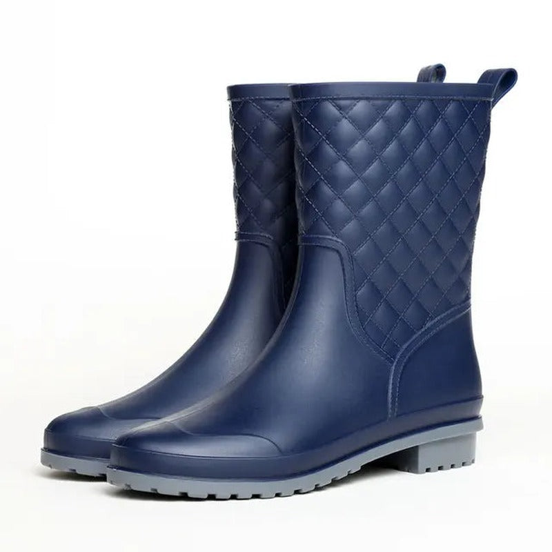 Halfhoge regenlaarzen met gewatteerde look in marineblauw, productfoto