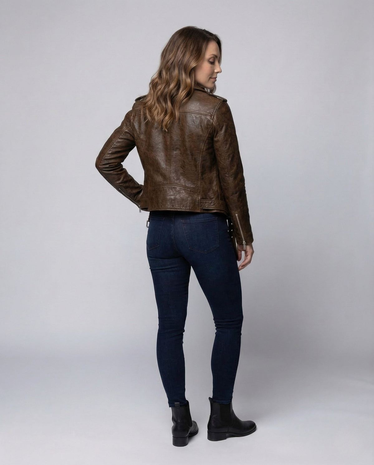 Leren Jas Dames | Rundleer | Biker | Taillegordel-Boutique Moda