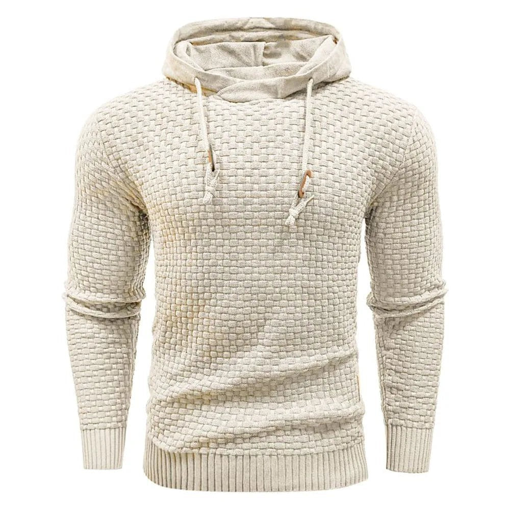 Heren hoodie met structuurbrei in beige, productfoto