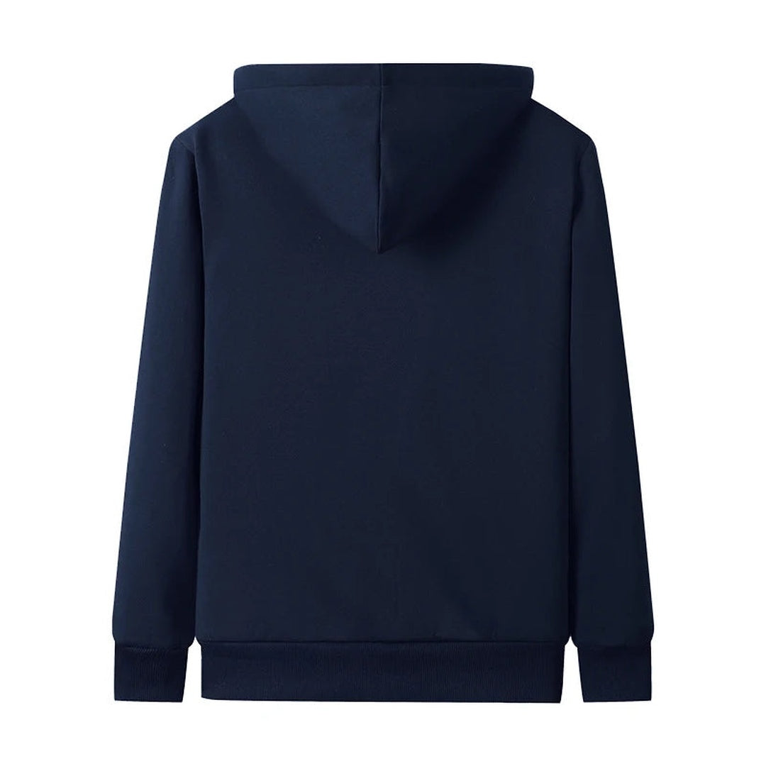 Marineblauw vest met capuchon, achteraanzicht | Boutique Moda