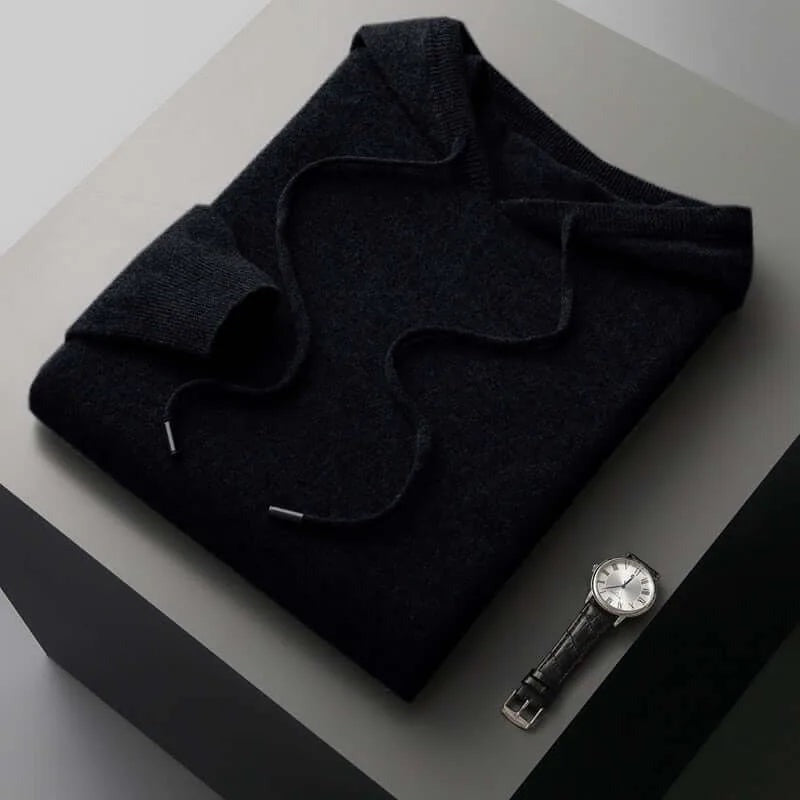 Gebreide hoodie voor heren in zwart, opgevouwen