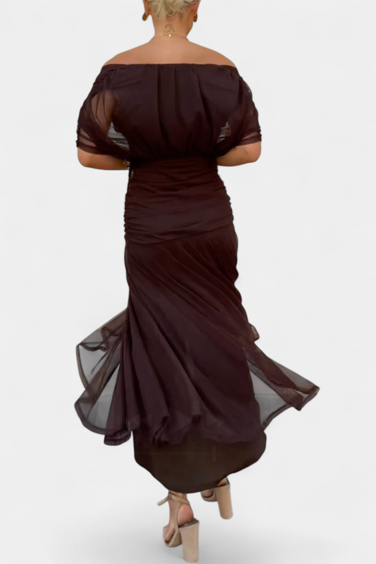 Maxi Jurk Dames | Bloemenprint | Off Shoulder | Gedrapeerde Taille-Boutique Moda