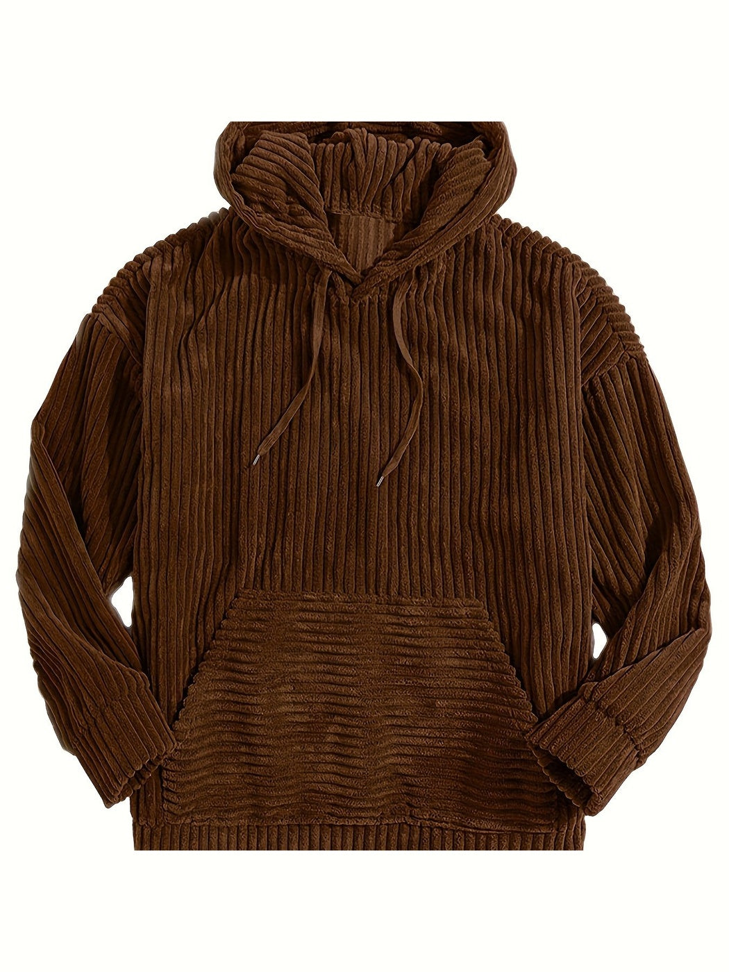 Ribcord hoodie voor heren in donkerbruin, voorkant