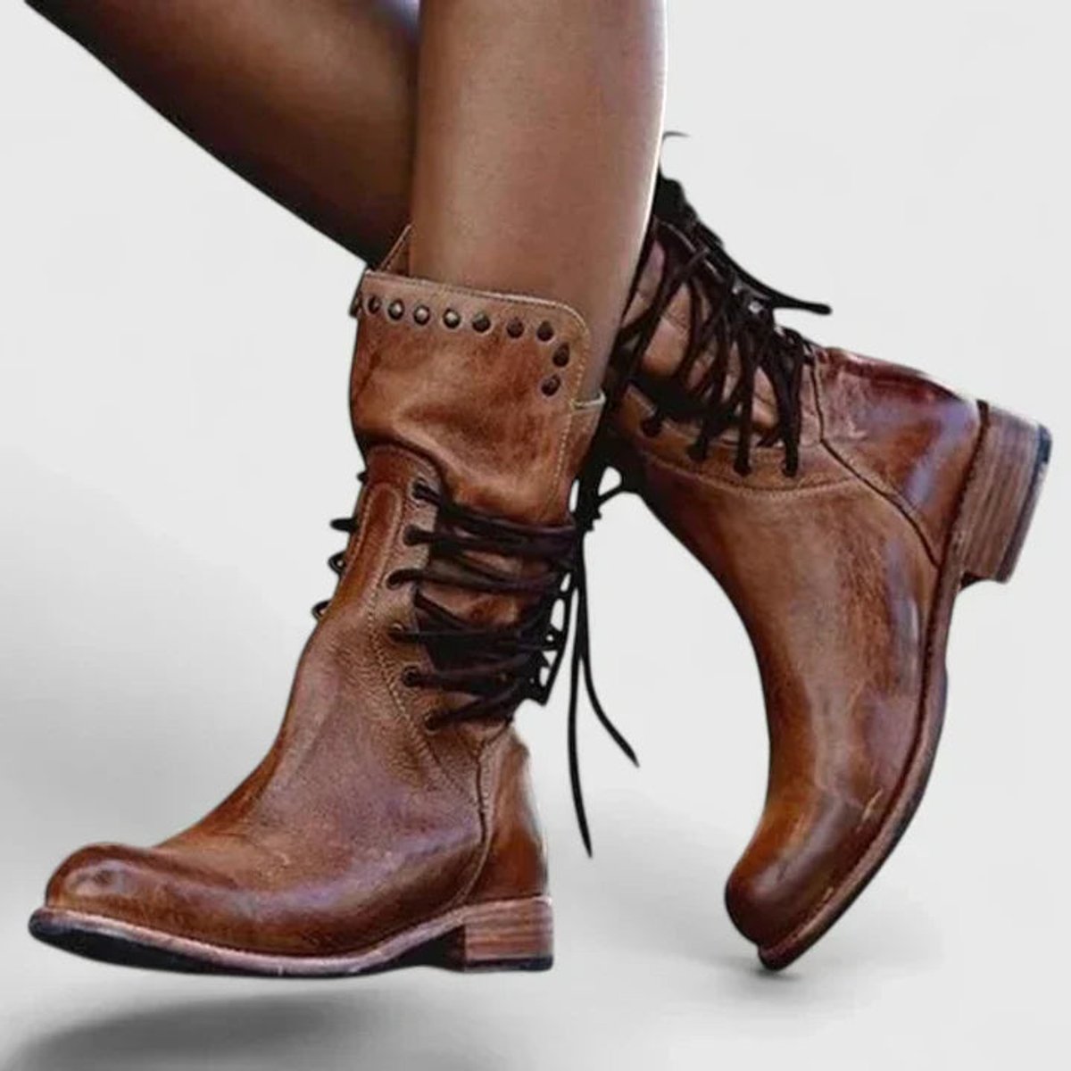 Veterlaarzen Dames | Halfhoog | Studs | Blokhak-Boutique Moda
