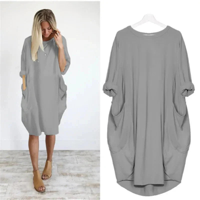 Oversized Jurk Dames | Steekzakken | Driekwart Mouw | Ronde Hals-Boutique Moda
