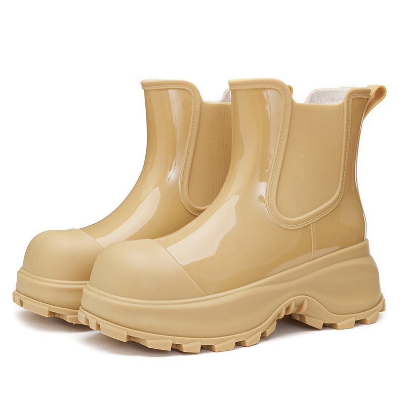 Chelsea-regenlaarzen met plateauzool in beige, productfoto
