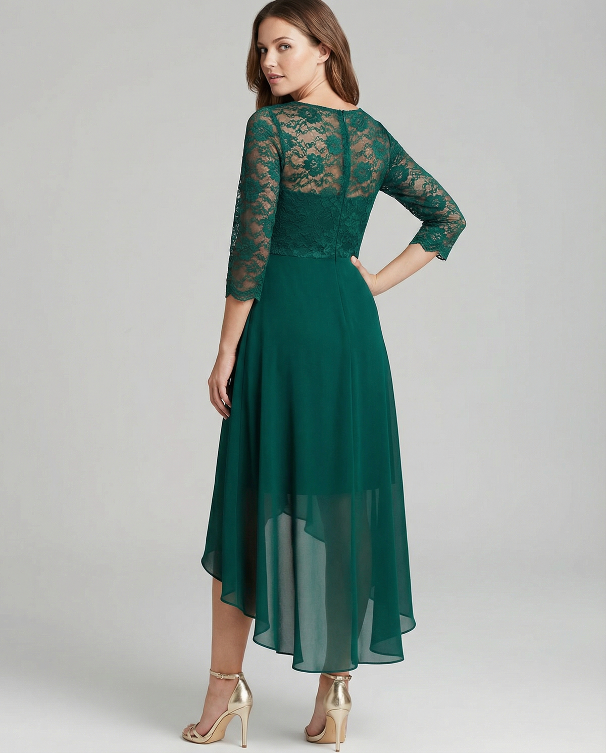 Bruiloftsjurk Dames | Kant | Halve Mouw | Asymmetrische Zoom-Boutique Moda