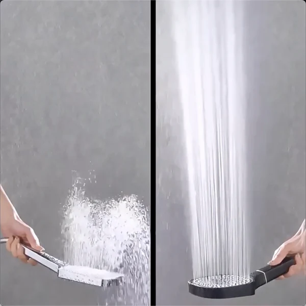 Zwarte handdouche vergelijking twee waterstralen brede sproei en gerichte stralen | Boutique Moda