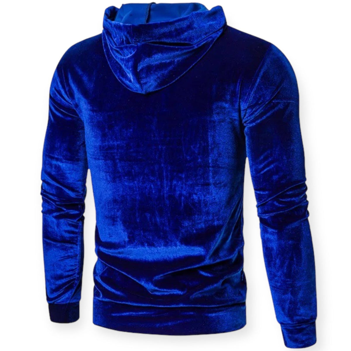 Fluwelen hoodie voor heren in koningsblauw, achterkant
