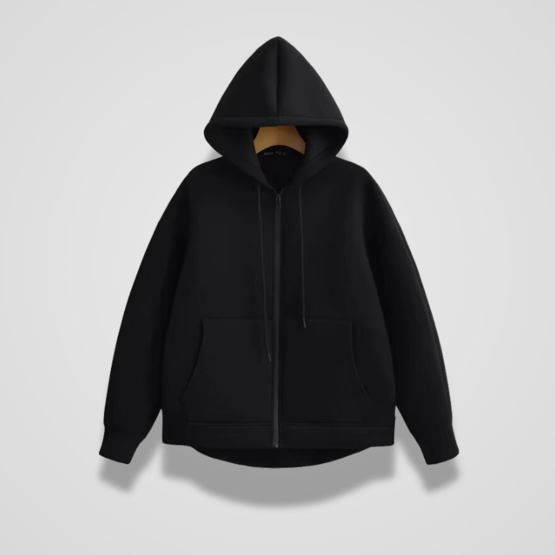 Zwart oversized vest met doorlopende rits, aan een kleerhanger | Boutique Moda