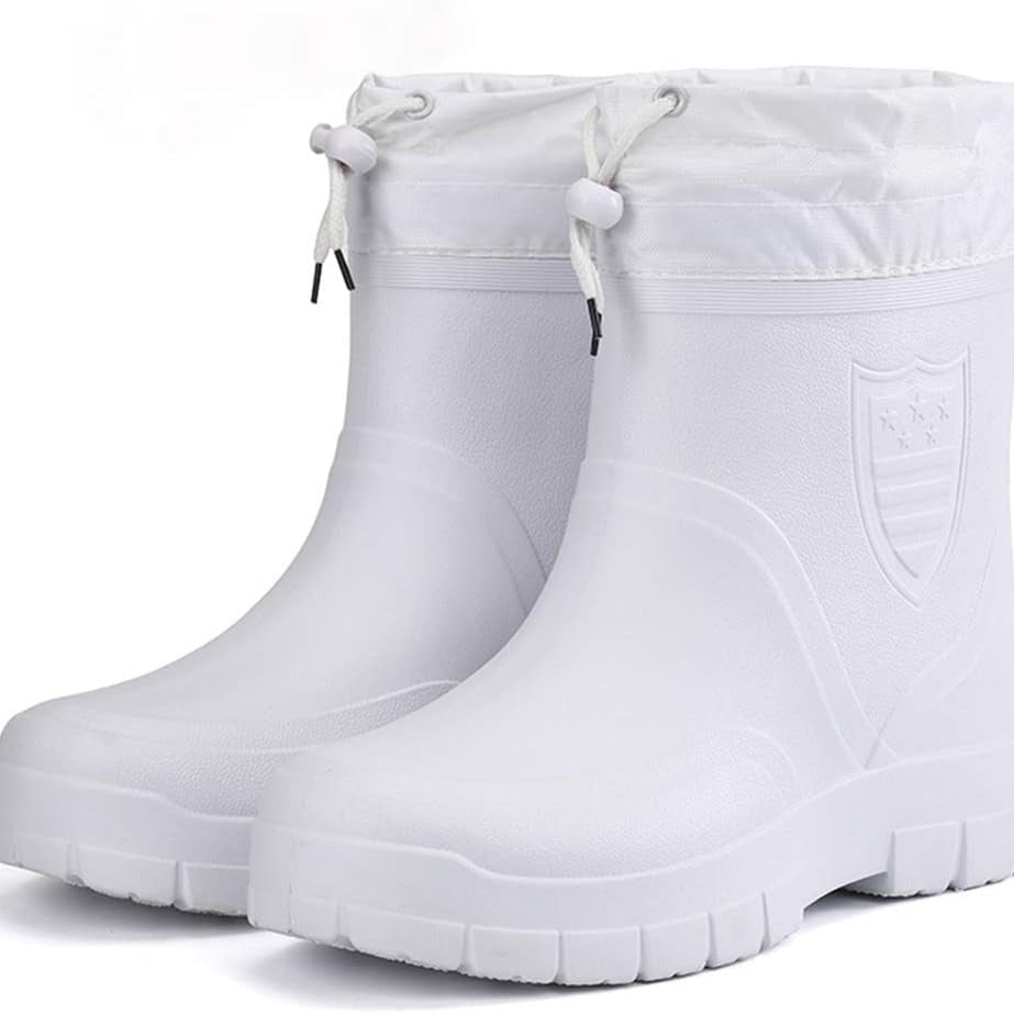 Gevoerde thermo-regenlaarzen voor heren in wit, productfoto