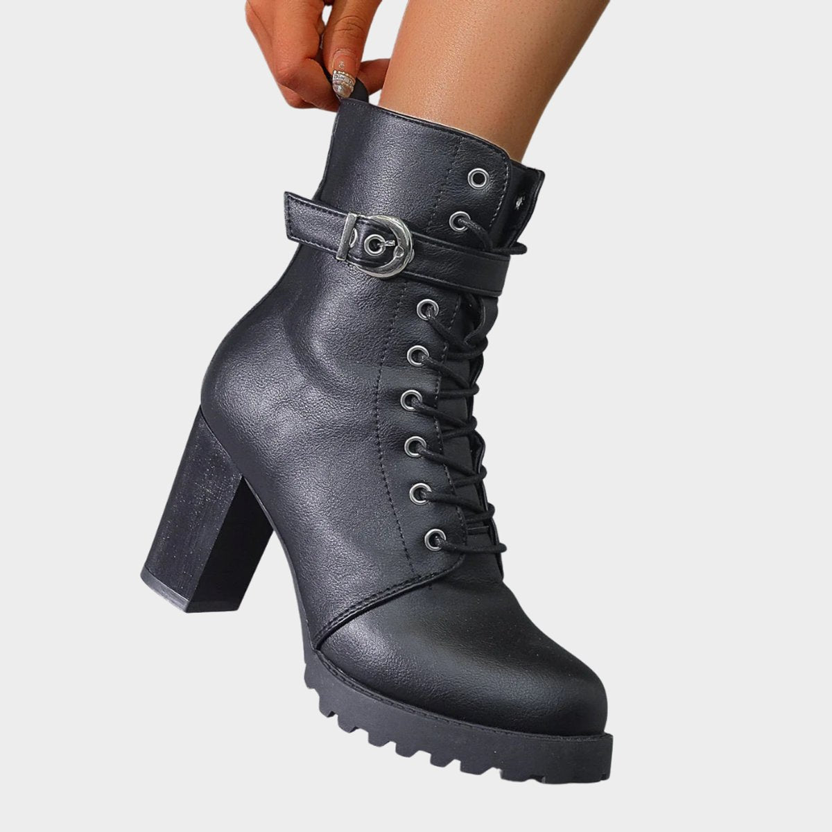 Enkellaarsjes Dames | Blokhak | Veters | Gesp-Boutique Moda
