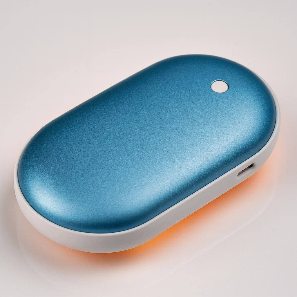Blauwe handwarmer met powerbank