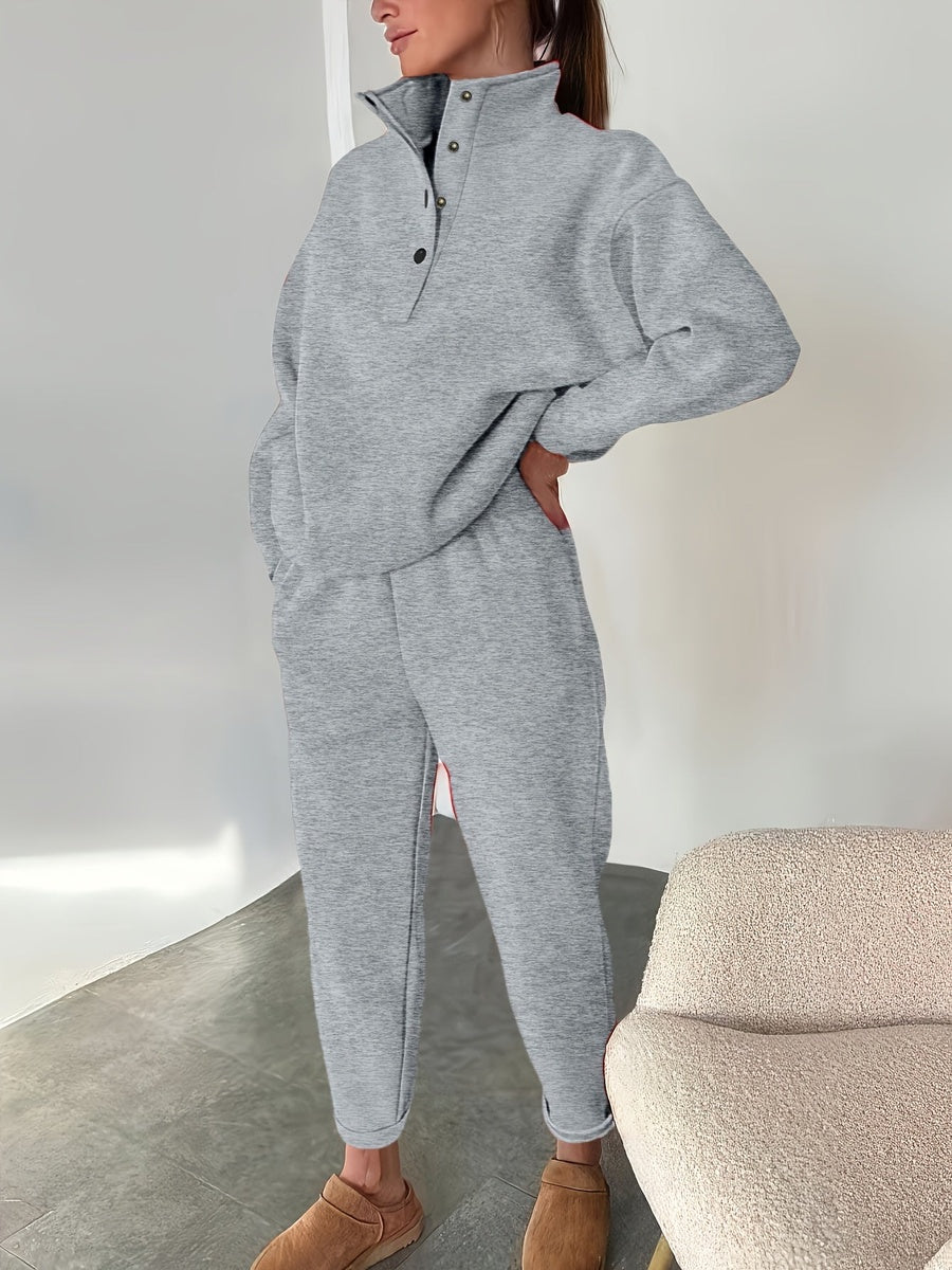 Joggingpak met opstaande kraag in lichtgrijs, volledig