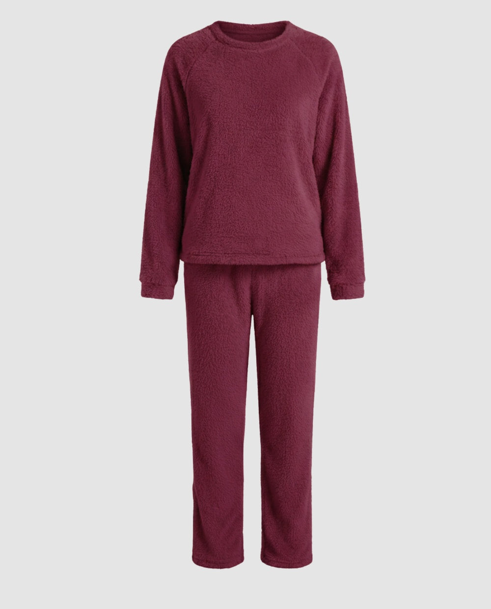 Donzige fleece pyjama in bordeaux, vooraanzicht