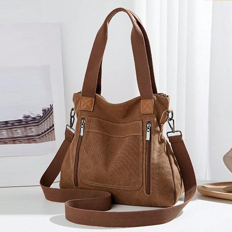 Canvas Schoudertas Dames | Ruim | Rits | Verstelbare Band-Boutique Moda