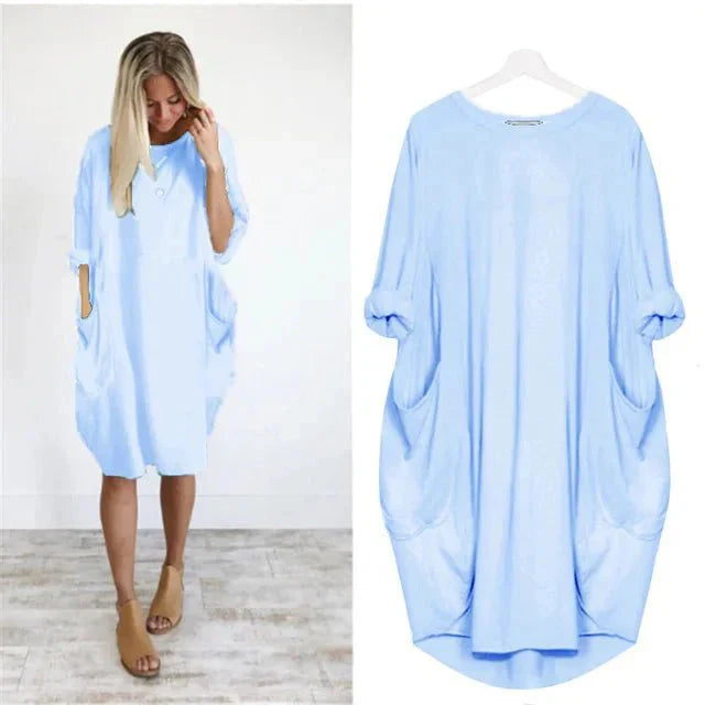 Oversized Jurk Dames | Steekzakken | Driekwart Mouw | Ronde Hals-Boutique Moda