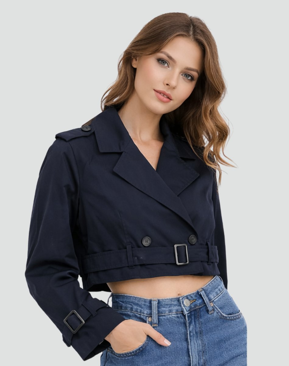 Trenchcoat Dames | Cropped | Dubbele Knoopsluiting | Ceintuur-Boutique Moda