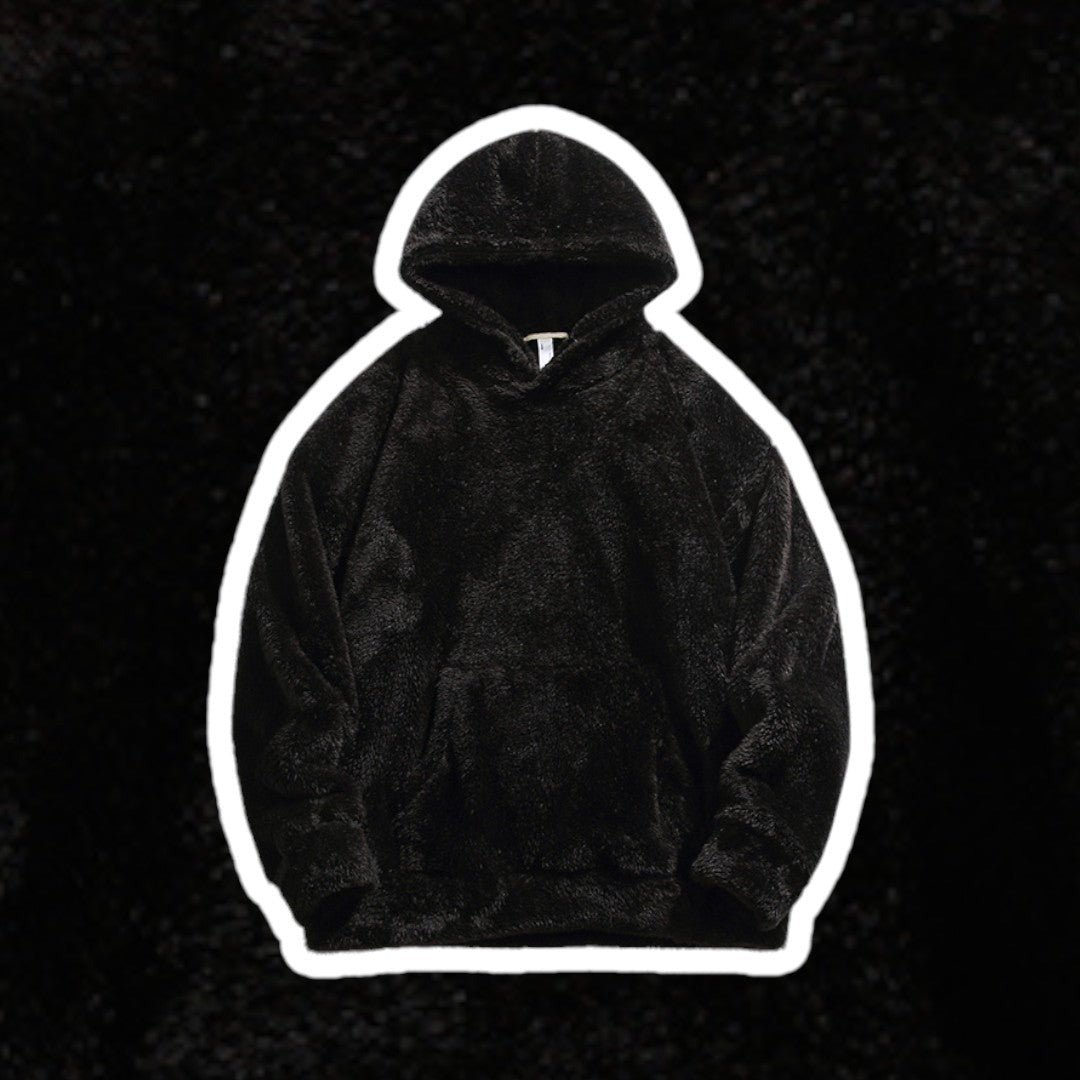 Teddy hoodie voor heren in zwart, voorkant