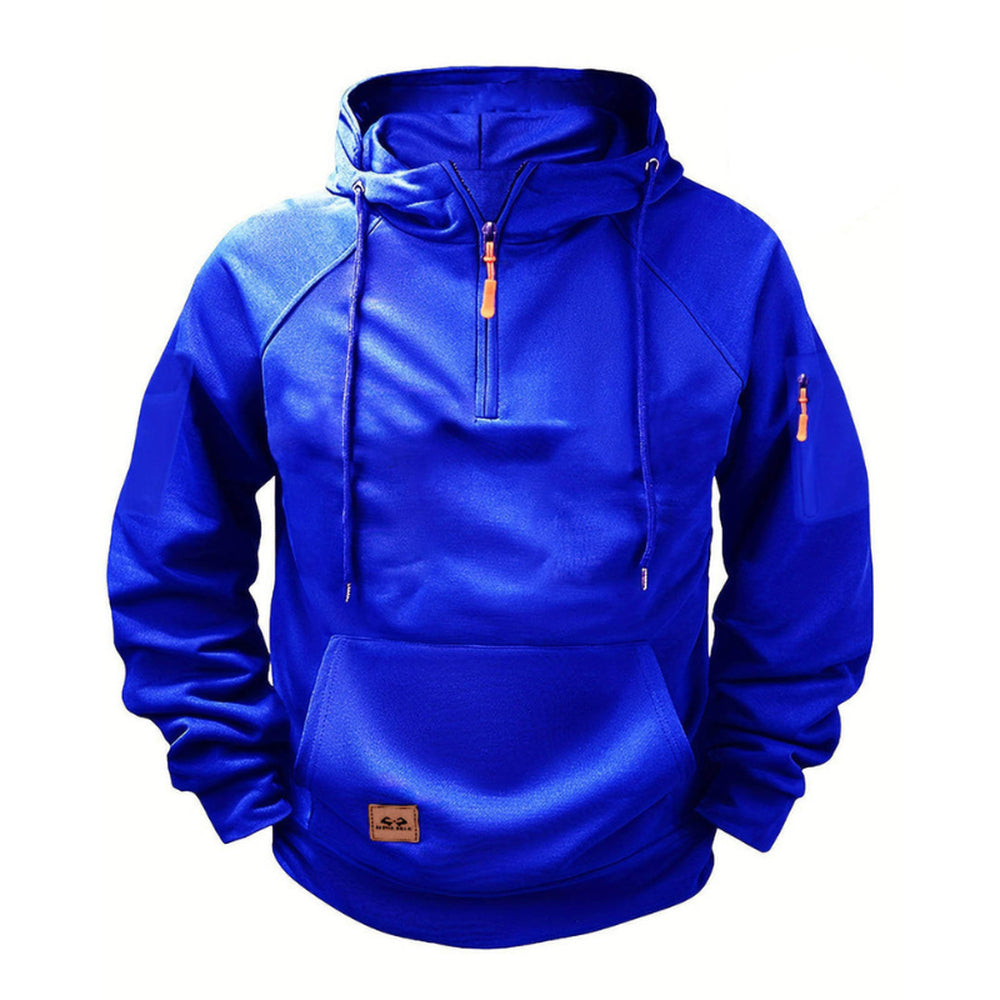 Koningsblauwe hoodie met oranje trekkers aan de hals en de mouw | Boutique Moda