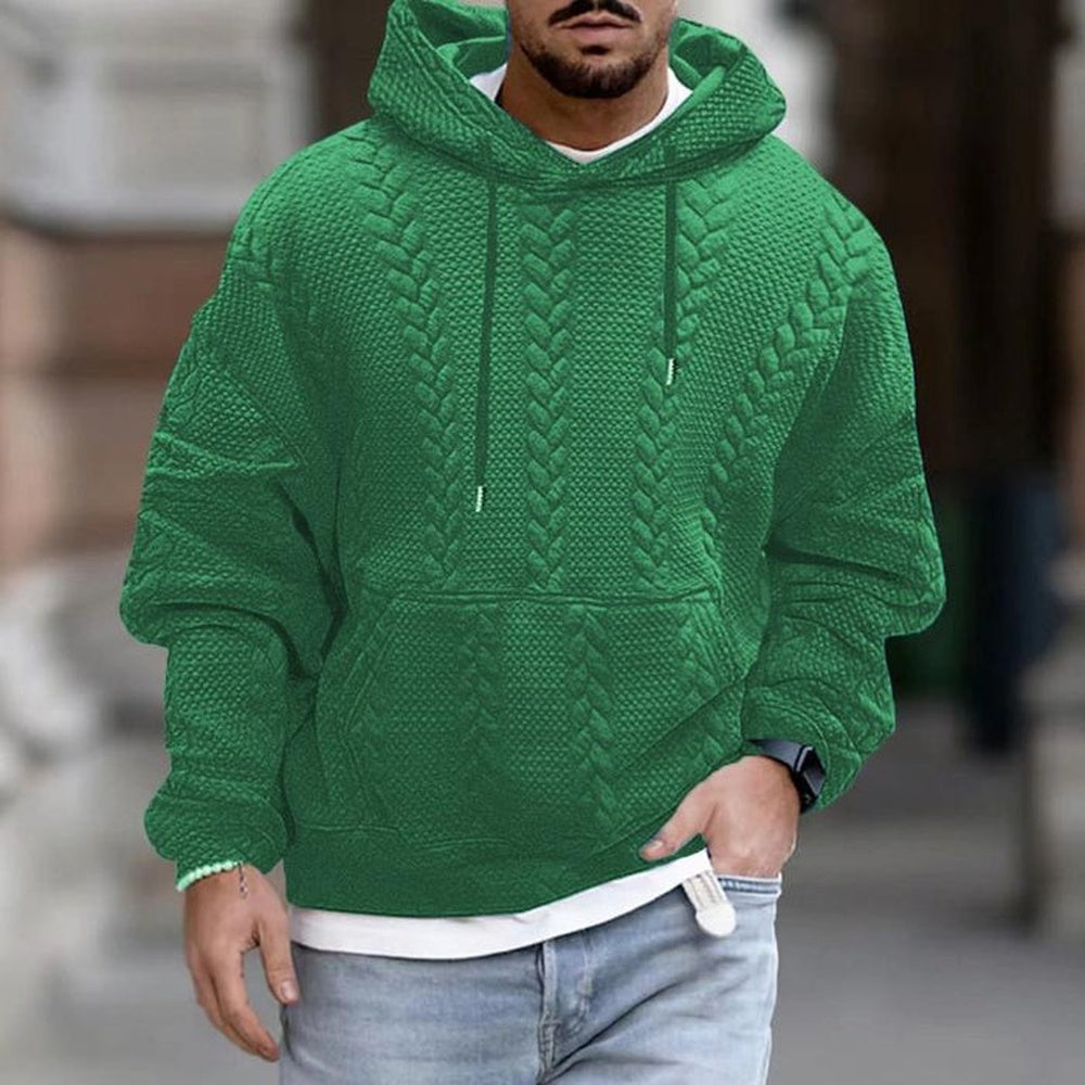 Gestructureerde hoodie voor heren in groen, gedragen, voorkant
