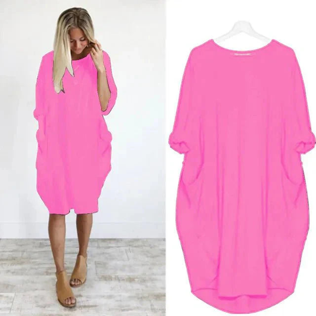 Oversized Jurk Dames | Steekzakken | Driekwart Mouw | Ronde Hals-Boutique Moda