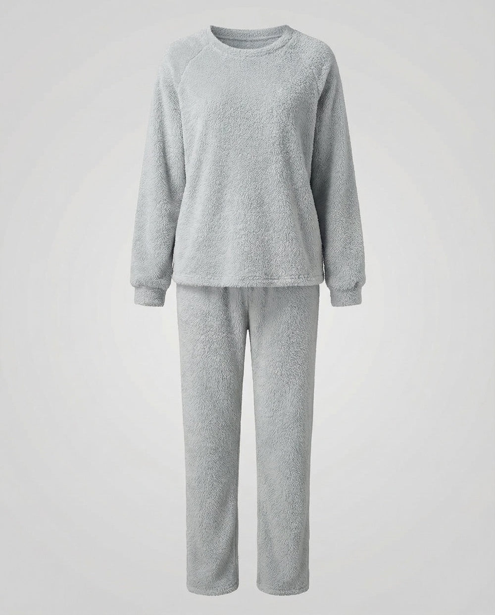 Donzige fleece pyjama in lichtgrijs, vooraanzicht