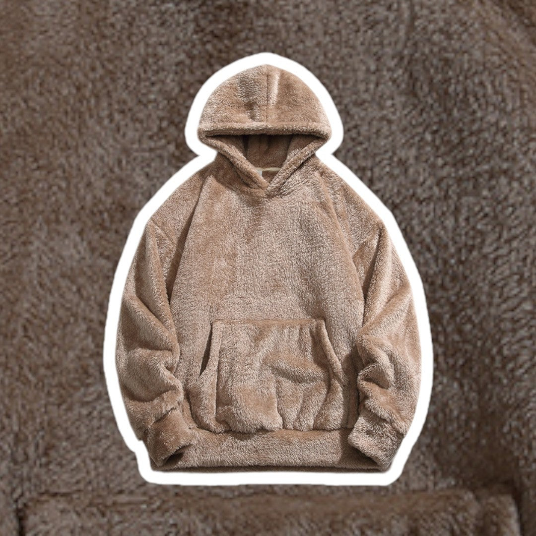 Teddy hoodie voor heren in bruin, voorkant