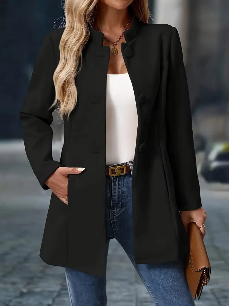 Mantel Dames | Opstaande Kraag | Knoopsluiting | Middellang-Boutique Moda