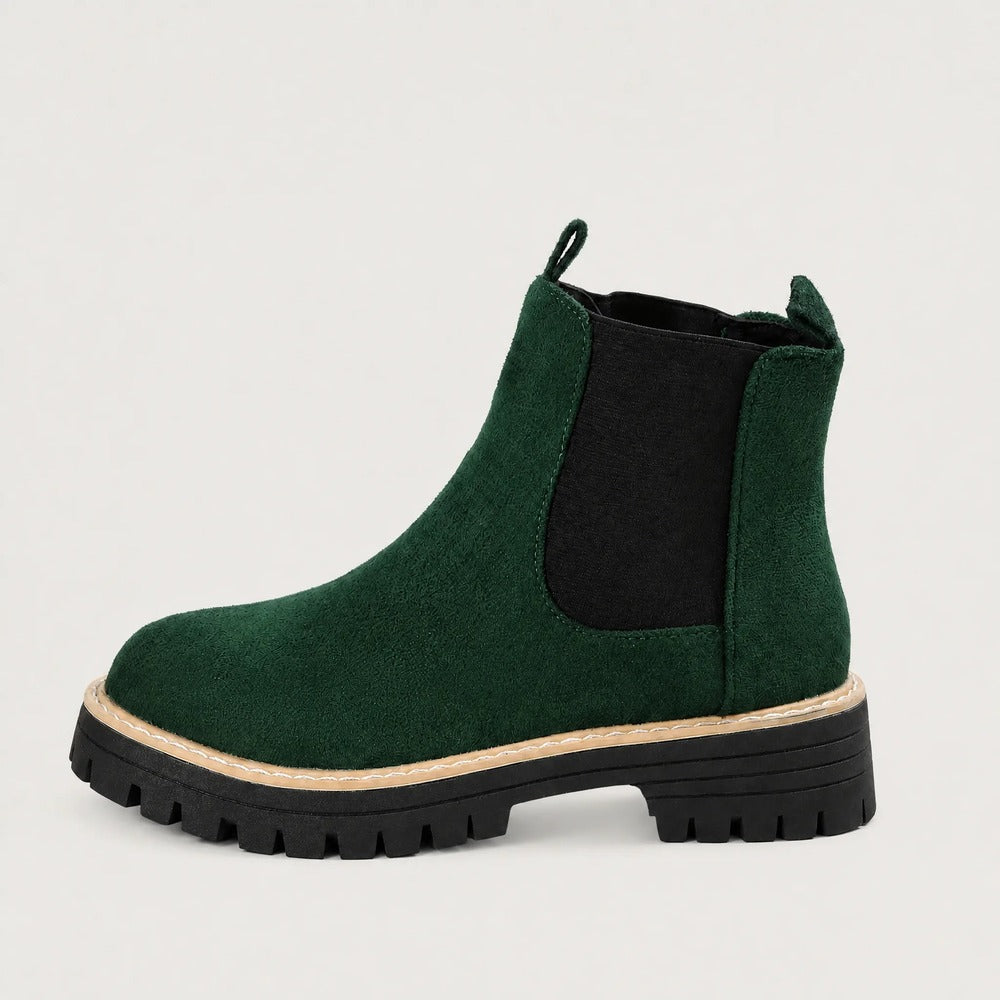 Donkergroene Chelsea boot met profielzool