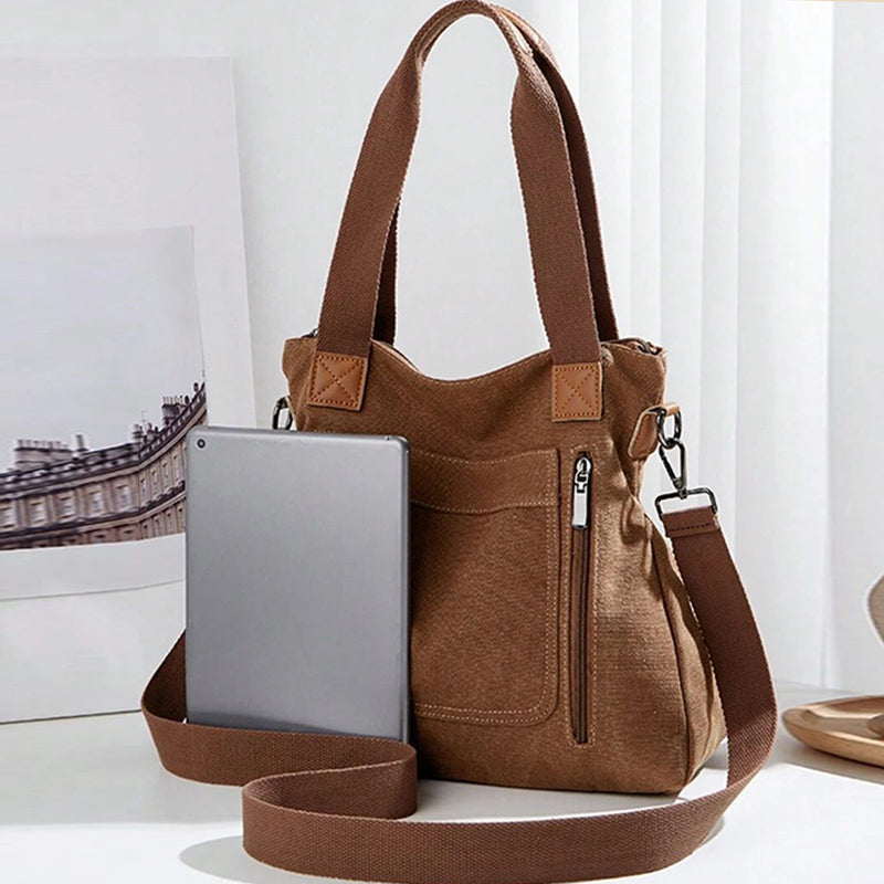 Canvas Schoudertas Dames | Ruim | Rits | Verstelbare Band-Boutique Moda