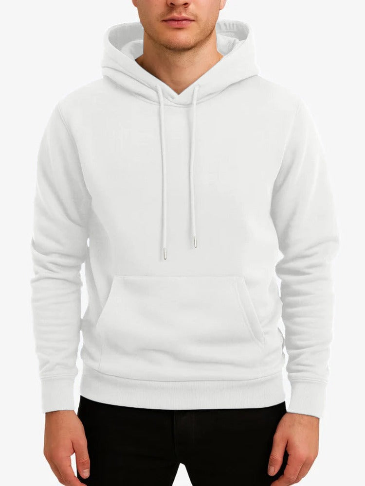Winterhoodie met zachte voering voor heren in wit, gedragen, voorkant