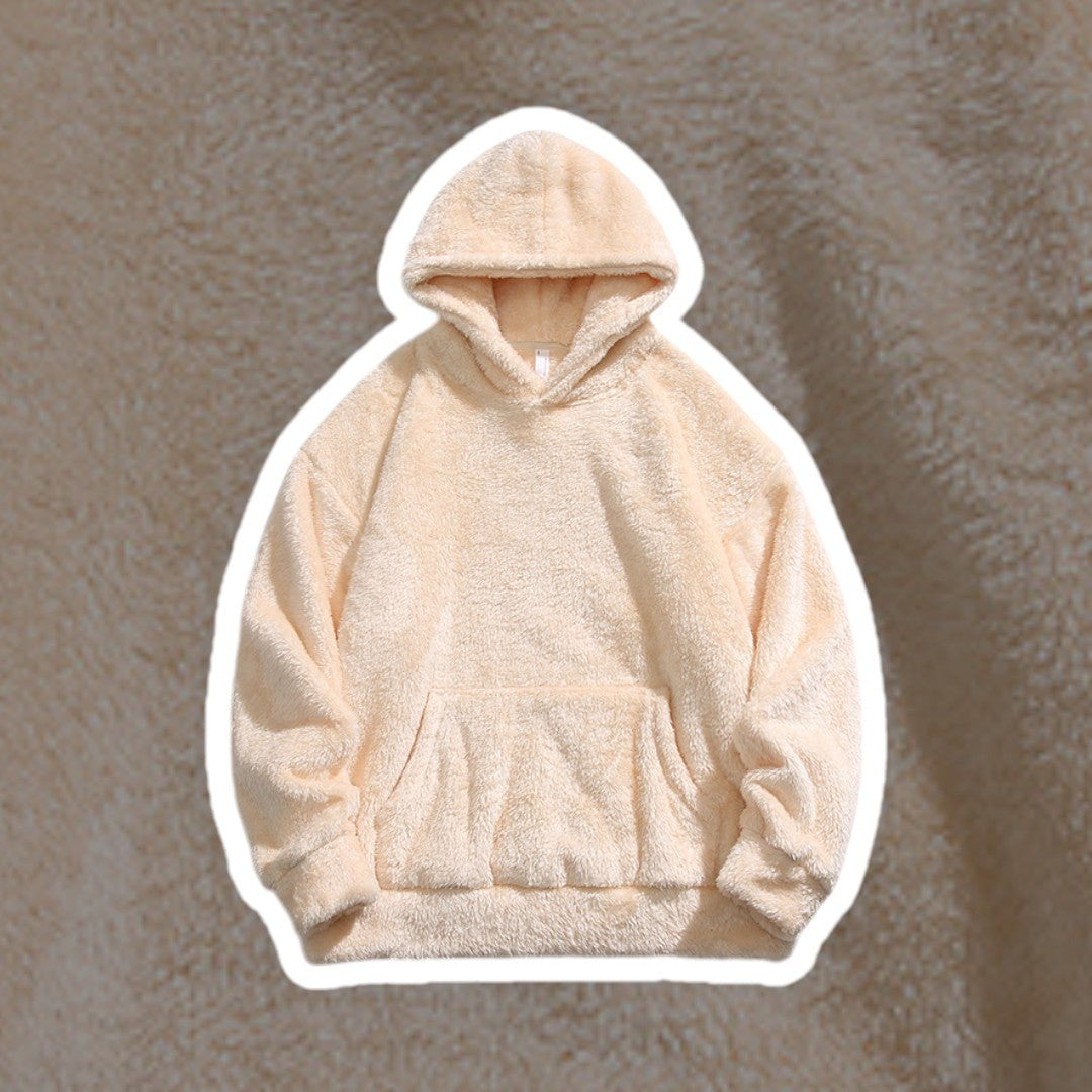 Teddy hoodie voor heren in beige, voorkant