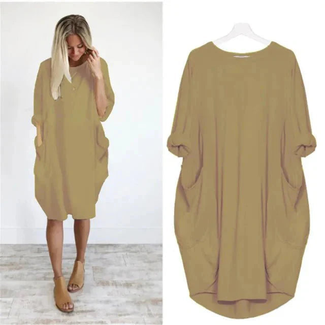 Oversized Jurk Dames | Steekzakken | Driekwart Mouw | Ronde Hals-Boutique Moda