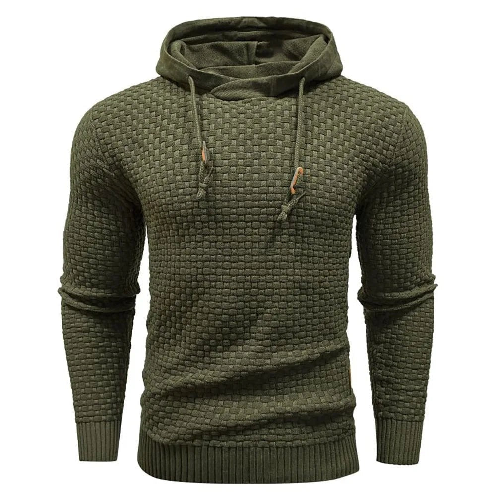 Heren hoodie met structuurbrei in legergroen, productfoto
