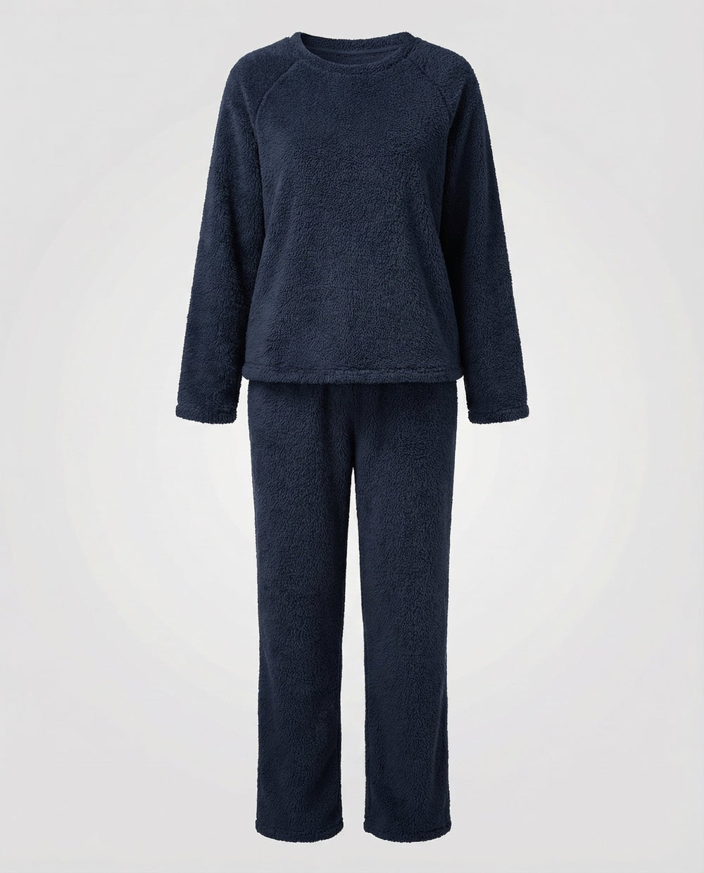 Donzige fleece pyjama in marineblauw, vooraanzicht