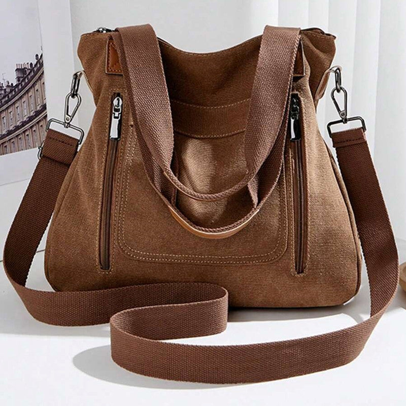 Canvas Schoudertas Dames | Ruim | Rits | Verstelbare Band-Boutique Moda