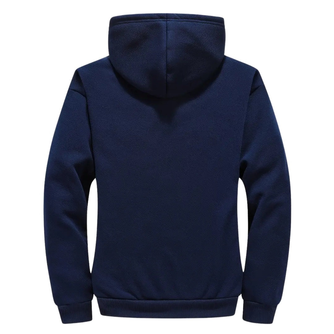 Gevoerde hoodie met rits voor heren in marineblauw, achterkant