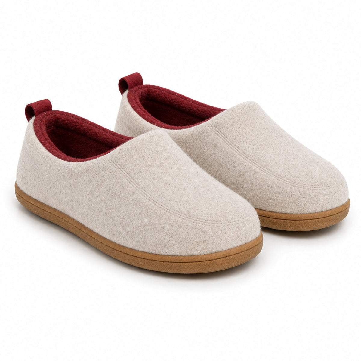 Crèmekleurige pantoffels met bordeauxrode voering