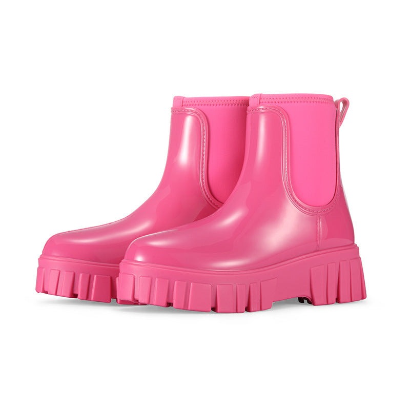 Glanzende Chelsea-regenlaarsjes in felroze, productfoto