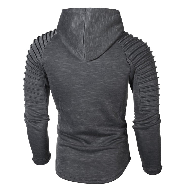 Slim fit hoodie met geribde mouwen voor heren in grijs, achterkant